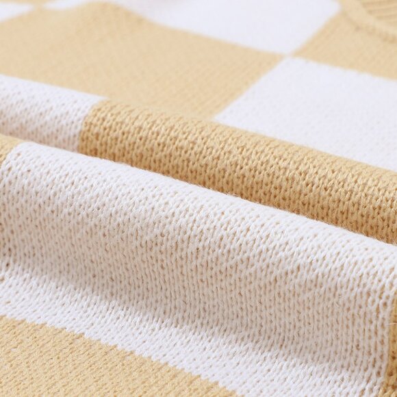 Khaki Checkered Bishop Sleeve Sweater - Picture 13 of 15